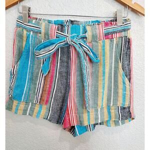 Indigo Rein Stripped Colorful Linen Blend Shorts Size M